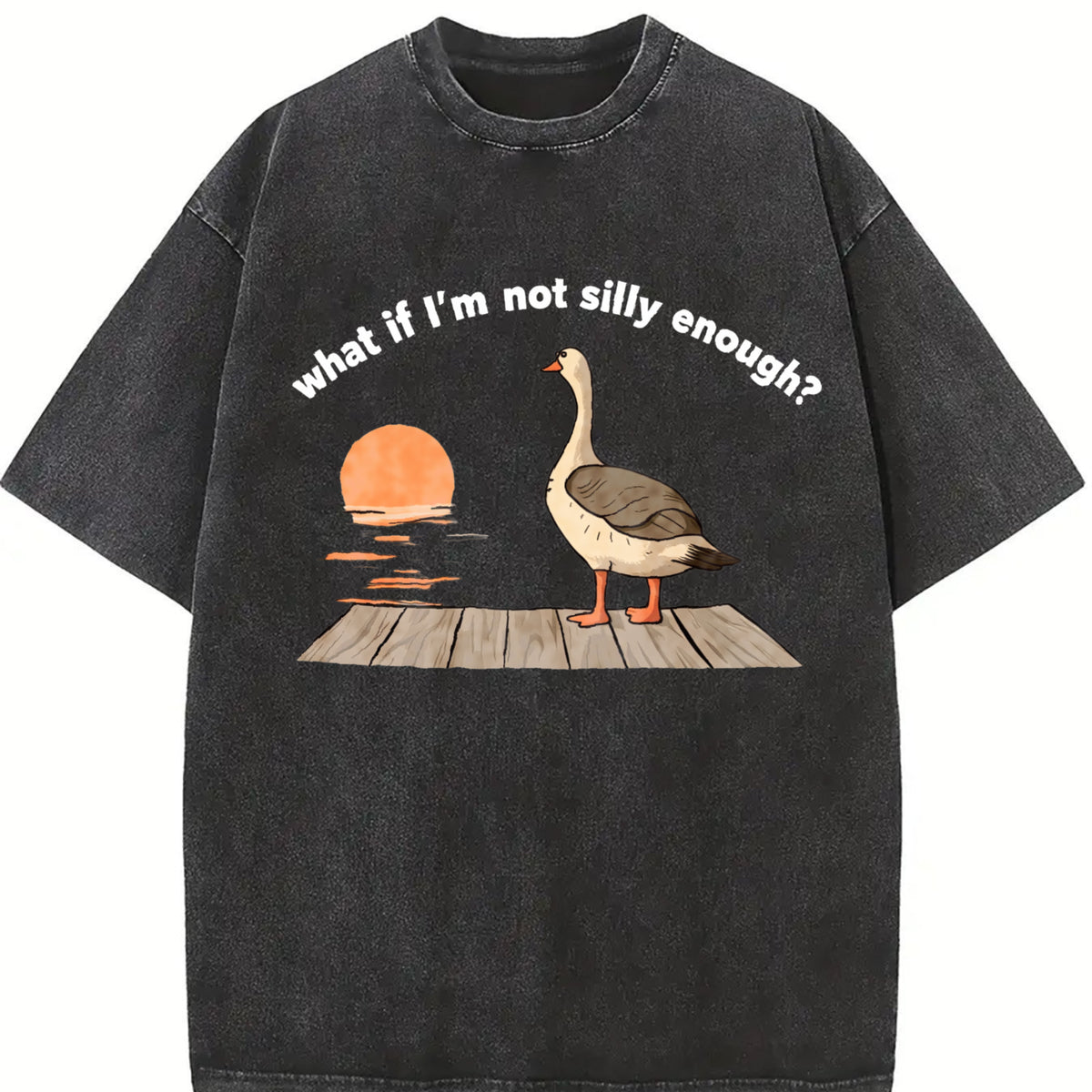 What If I'm Not Silly Enough? Goose Boxy Existential Vintage Washed T-Shirt in Black