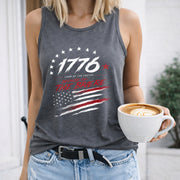 1776 Patriotic Land of the Free Because of the Brave Women's Color Cotton Tank Top in Gray