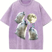 Baby Polar Bear Howling to Moon 90s Vintage Washed T-Shirt in Purple