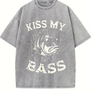 Retro Kiss My Bass Fishing Vintage Washed T-Shirt in Gray