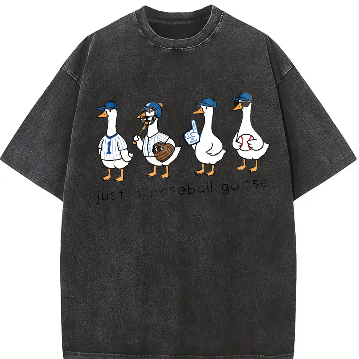 Baseball Goose Game Day Vintage Washed T-Shirt in Black