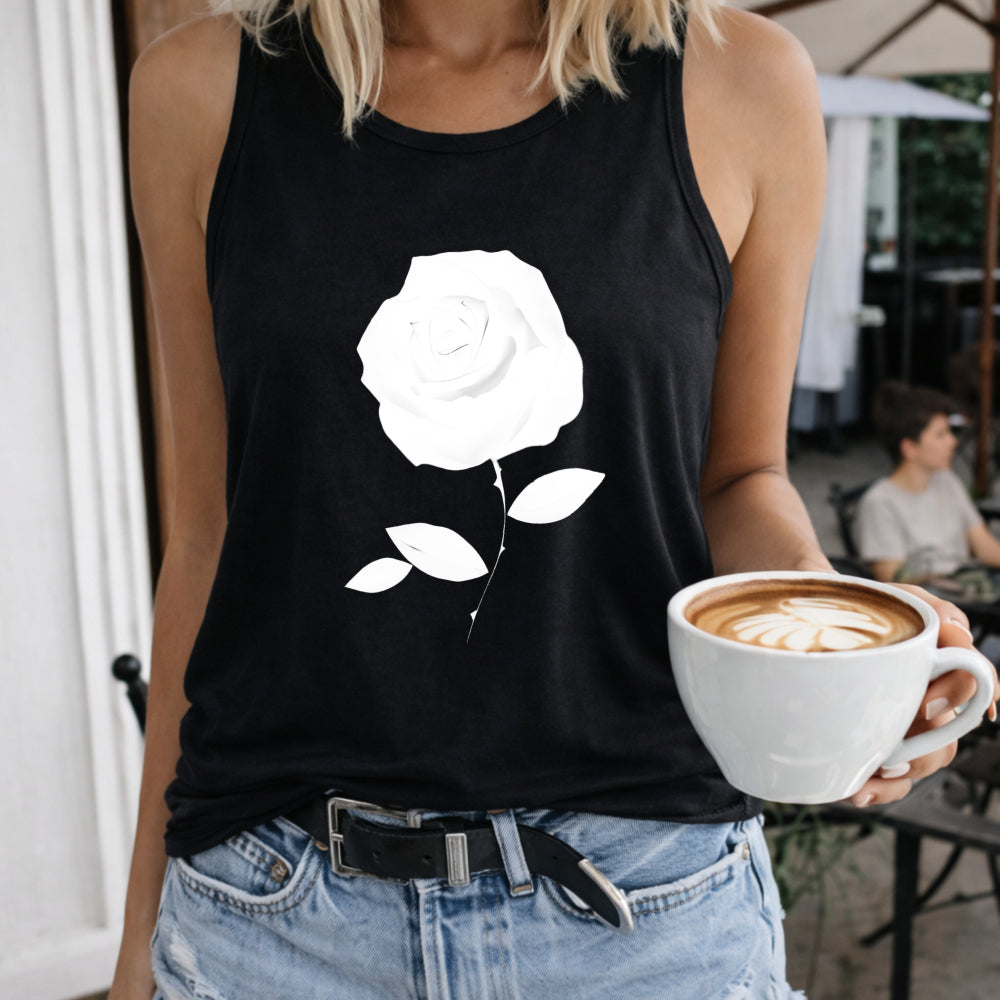 White Rose Women's Color Cotton Tank Top in Black