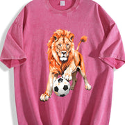 Lion Soccer Vintage Washed T-Shirt in Red