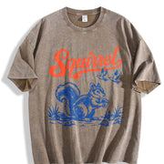 Squirrel: Retro Woodland Animal Vintage Washed T-Shirt in Brown
