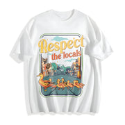 Momma Ducks and Babies Respect the Locals Cotton T-Shirt in White