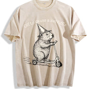 Off To Cause A Kerfuffle Groundhog Scooter Silly Animal vintage washed oversized T-shirt in Beige