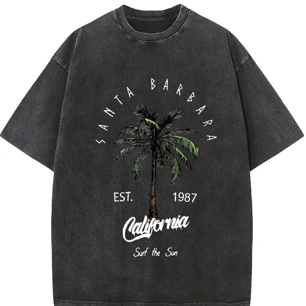 Santa Barbara California Palm Tree vintage washed oversized T-shirt in Black