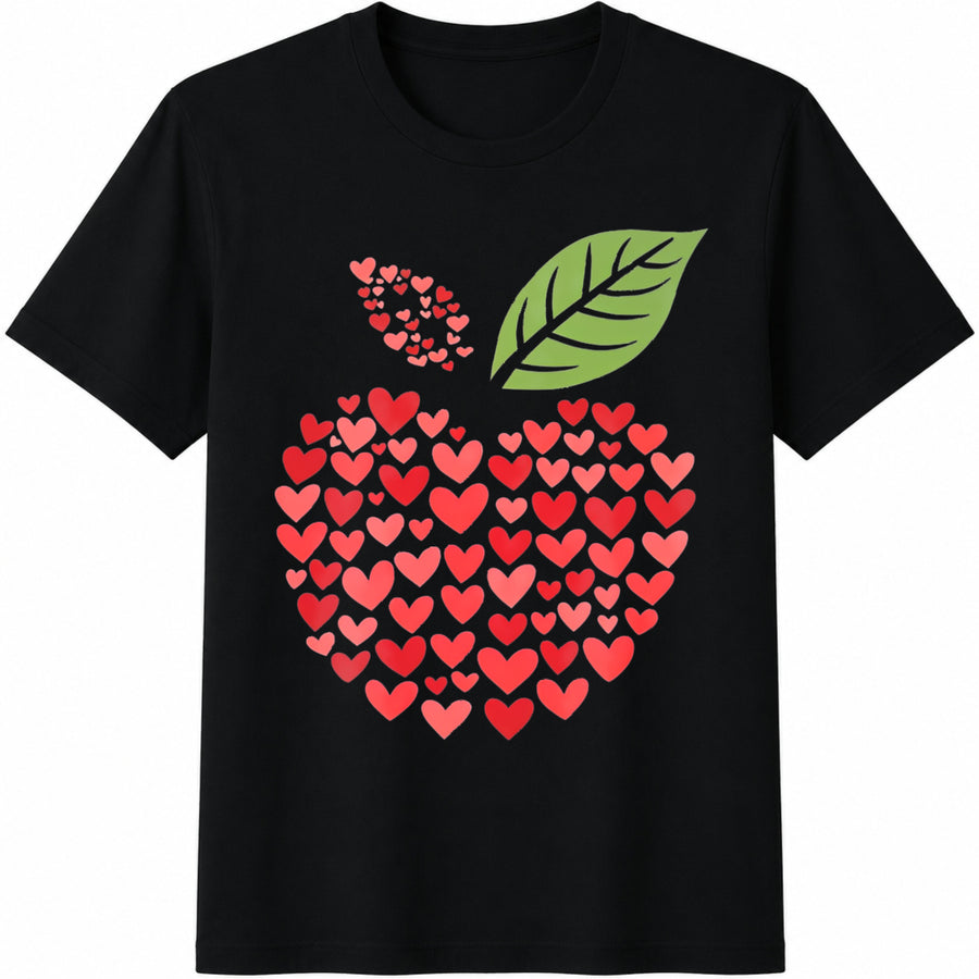Apple Made of Hearts Cotton T-Shirt in Black