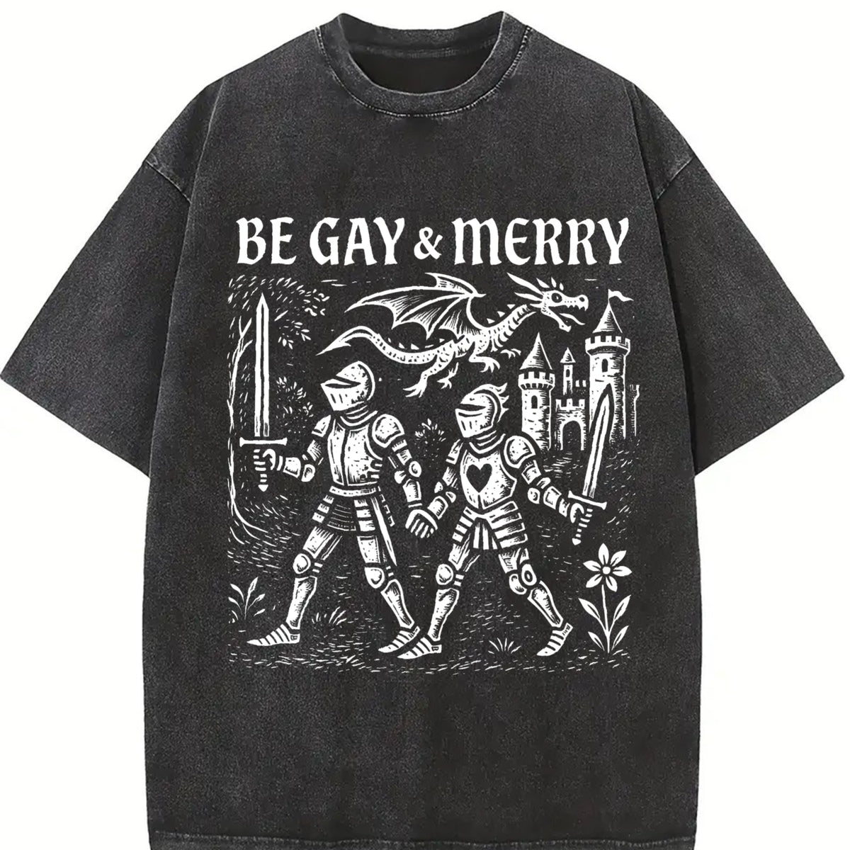 Be Gay & Merry Medieval Vintage Washed T-Shirt in Black