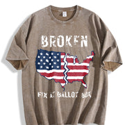 America Is Broken Fix at Ballot Vintage Washed T-Shirt in Brown