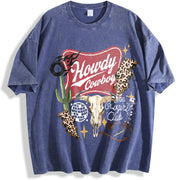 Western Collage Country Cowboy Skull Disco vintage washed oversized T-shirt in Blue