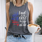 Land of the Free Because of the Brave Sunflower Women's Color Cotton Tank Top in Gray