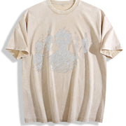 Black with Abstract Character Vintage Washed T-Shirt in Beige