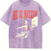 He Is Rizzin' Basketball Vintage Washed T-Shirt in Purple