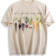 Letter and Various Radish Root 1pc Vintage Washed T-Shirt in Beige