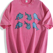 Whale Shark Embroidered Vintage Washed T-Shirt in Red
