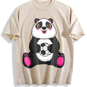 Panda Soccer Vintage Washed T-Shirt in Beige