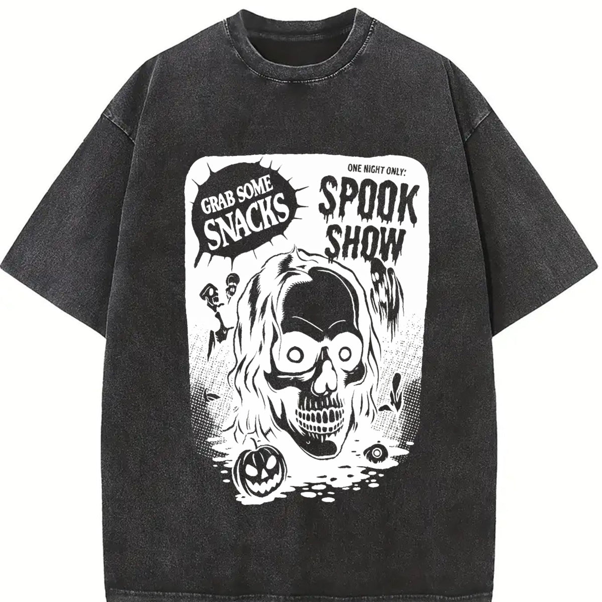 Retro Spooky Show Halloween Vintage Washed T-Shirt in Black