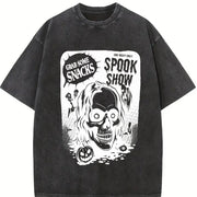 Retro Spooky Show Halloween Vintage Washed T-Shirt in Black