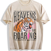 The Heavens Are Roaring Bible Verse Religious vintage washed oversized T-shirt in Beige