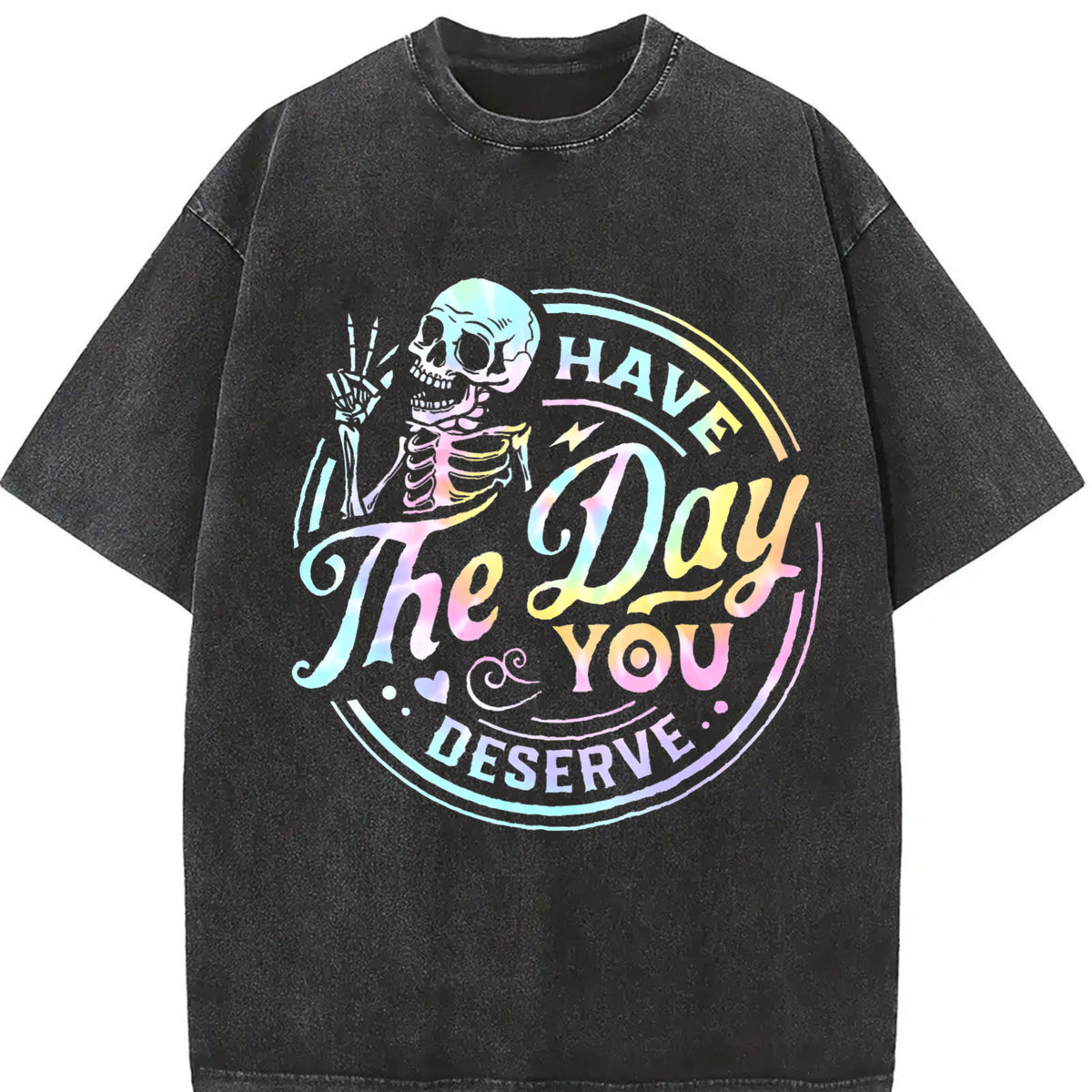 Skeleton & Letter Ladies vintage washed oversized T-shirt in Black