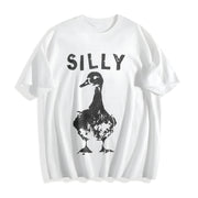 Silly Goose Distressed Boxy Classic Animal Meme Y2K Cotton T-Shirt in White