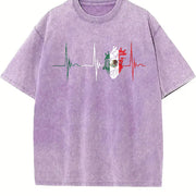 Heartbeat for Daily Wear Ladies for All Seasons vintage washed oversized T-shirt in Purple