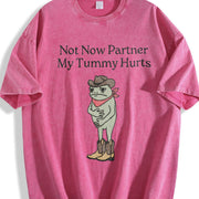 Not Now Partner My Tummy Hurts Cowboy Frog vintage washed oversized T-shirt in Red