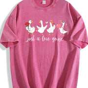 Batik Humor Heart Goose Vintage Washed T-Shirt in Red