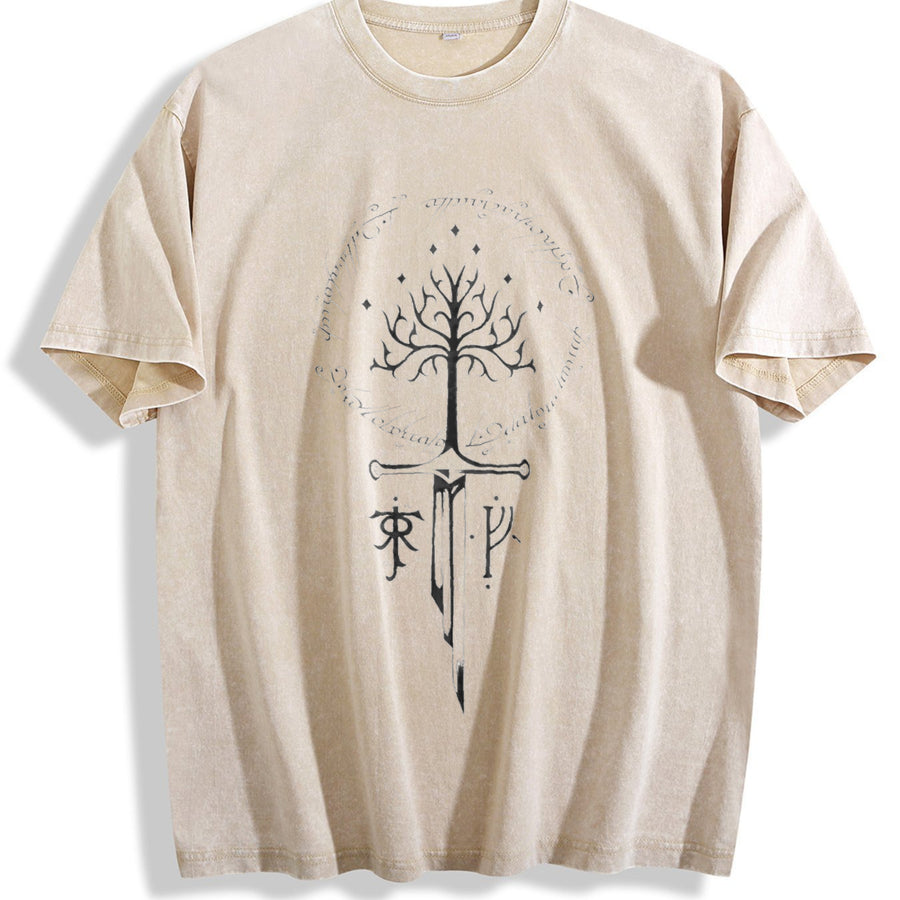 LOTR Middle Earth JRR Tolkien Lord of the Rings vintage washed oversized T-shirt in Beige