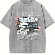 Books Are My Therapy Book Lover Bookish vintage washed oversized T-shirt in Gray
