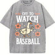 Off to Watch Baseball Goose Silly Goose Vintage Washed T-Shirt in Gray