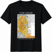 Cat Van Gogh Cat Meme Black Cat Art Artist Kitty Lover Cotton T-Shirt in Black