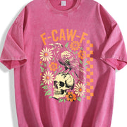 F-Caw-F Raven Floral Skull vintage washed oversized T-shirt in Red