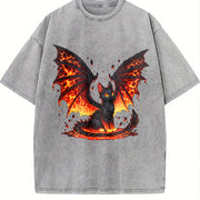 Black Cat & Wing Blouse Vintage Washed T-Shirt in Gray