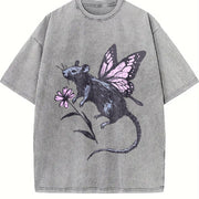 Rat Butterfly Wings Vintage Washed T-Shirt in Gray