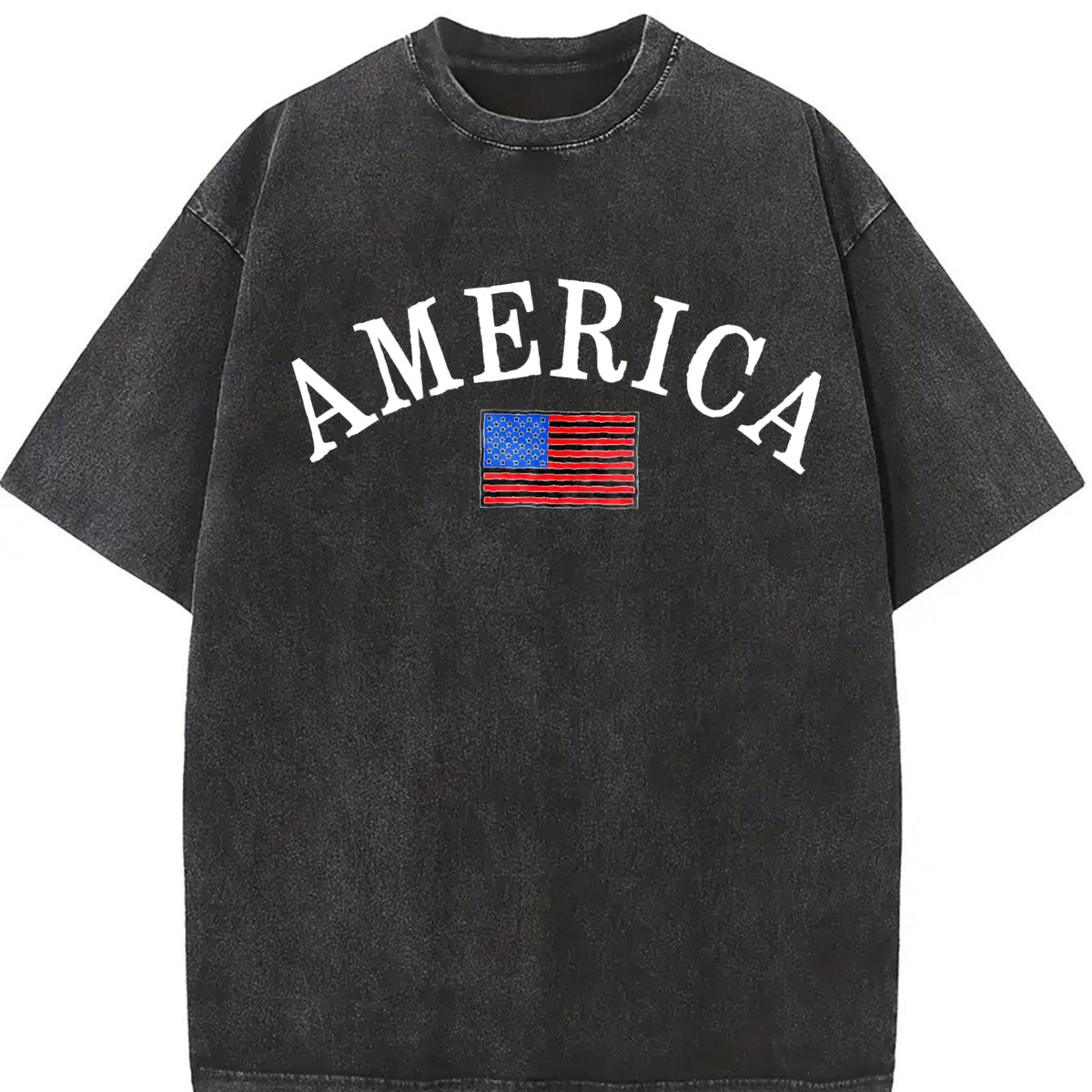 America Embroidered Vintage Washed T-Shirt in Black