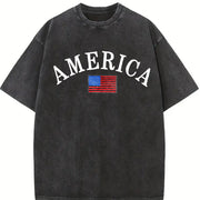 America Embroidered Vintage Washed T-Shirt in Black