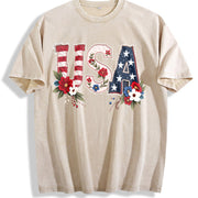Retro-revival USA Patriot for Weekend Warrior Vintage Washed T-Shirt in Beige