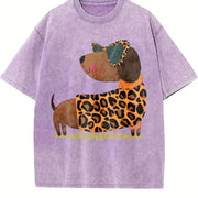 Ladies' Leopard Dog Vintage Washed T-Shirt in Purple