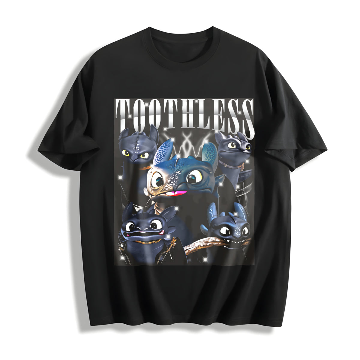Toothless Dragon Cotton T-Shirt in Black