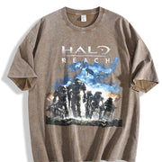 Y2K Black Halo Reach Gaming Promo Vintage Washed T-Shirt in Brown
