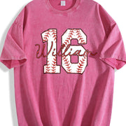 Custom Baseball Number Vintage Washed T-Shirt in Red