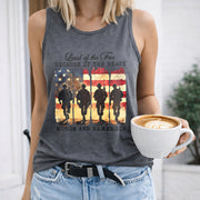 Land of the Free Because of the Brave Women's Color Cotton Tank Top in Gray