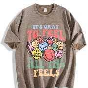 It's Okay to Feel All the Feels Vintage Washed T-Shirt in Brown