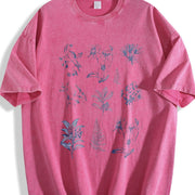 90s Botanical Retro Botanical Wild Flowers Nature Vintage Washed T-Shirt in Red