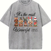 Dachshund Christmas Vintage Washed T-Shirt in Gray