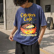Calcifer's Cafe Howl's Moving Castle Vintage Washed T-Shirt in Blue