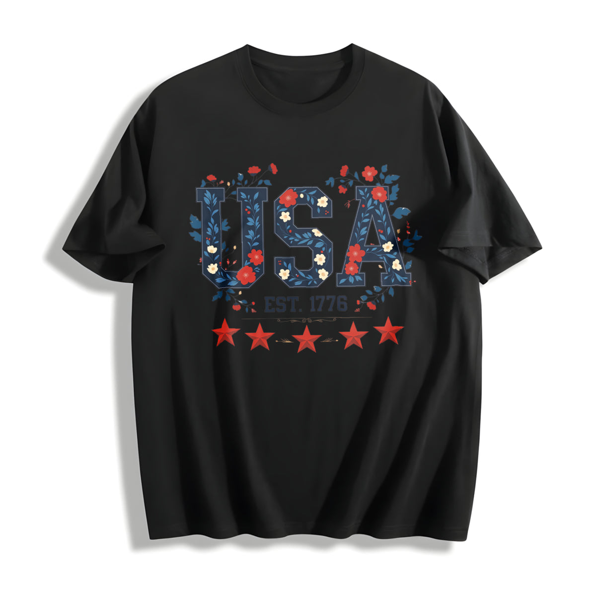Patriotic USA 1776 Cotton T-Shirt in Black