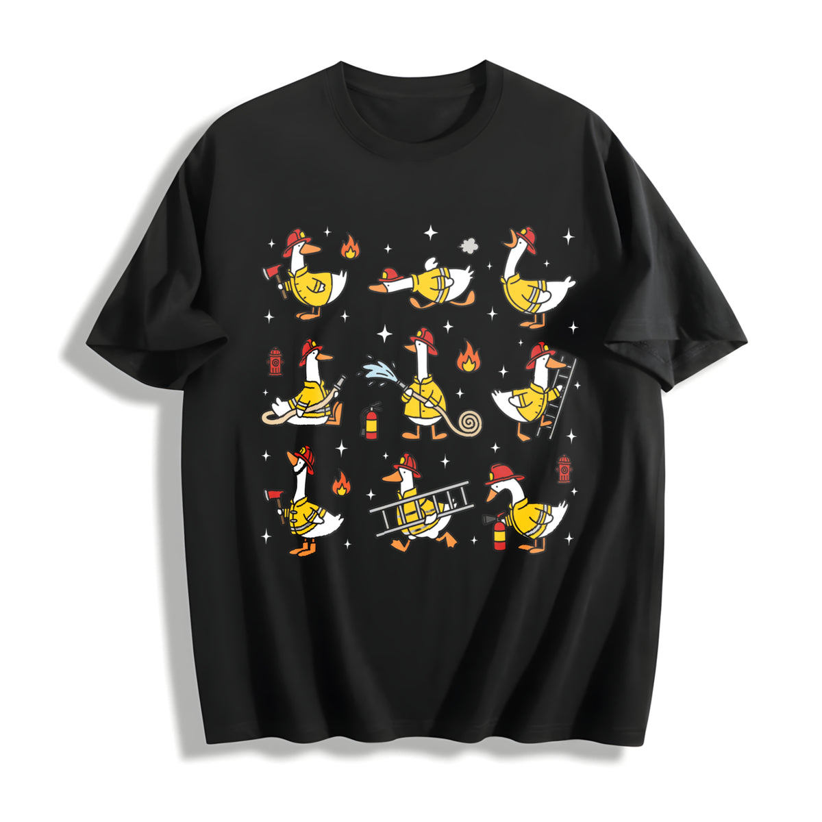 Firefighter Goose Fire Dept Cotton T-Shirt in Black